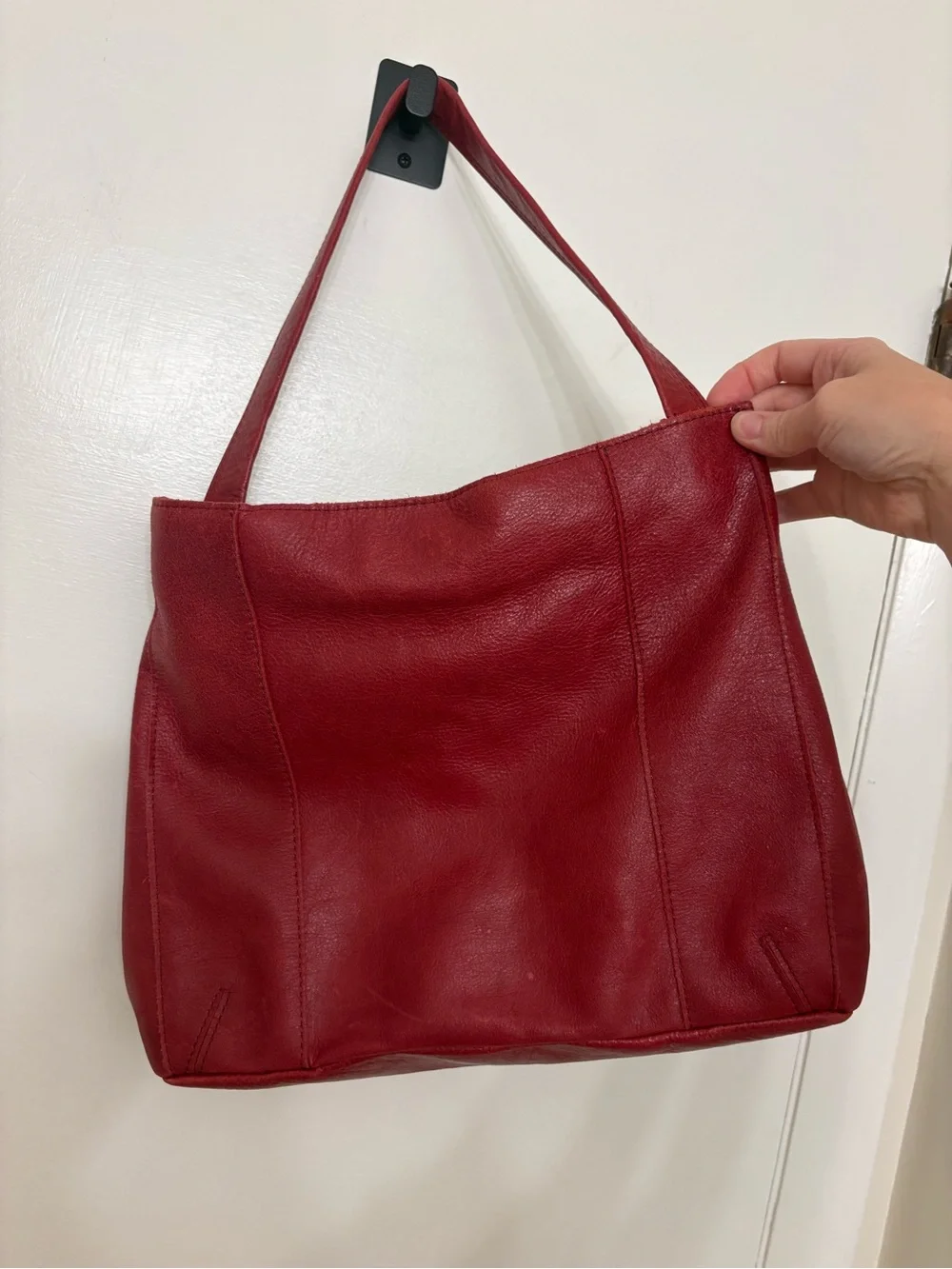 American Leather Co Red Pebble Leather Hobo Shopper Tote Bag Slouchy Studs
